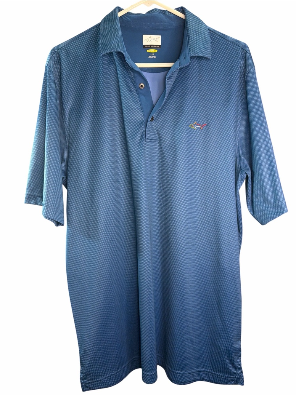 Greg Norman Collection Blue Gradient Short Sleeve Polo. EC size large